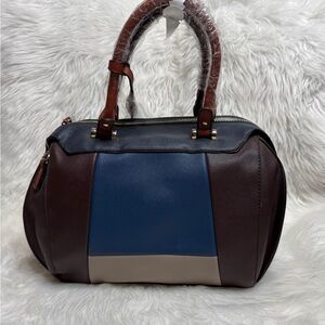 Elegant Blue and Brown Satchel